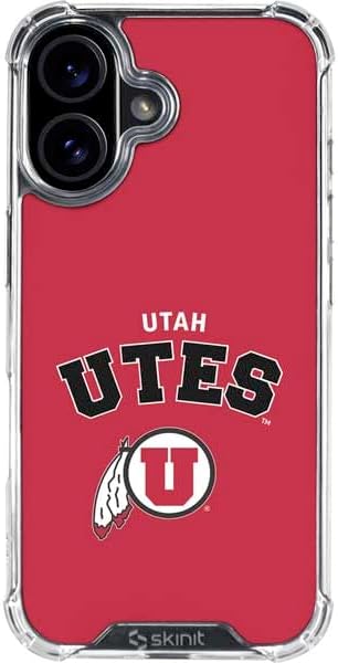 Skinit Clear Phone Case Compatible with iPhone 16 - Officially Licensed University of Utah Circle and Feather on Black Design