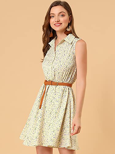 Image of Allegra K Women's Floral Printed Half Placket Above Knee Summer Sleeveless Belted Dress