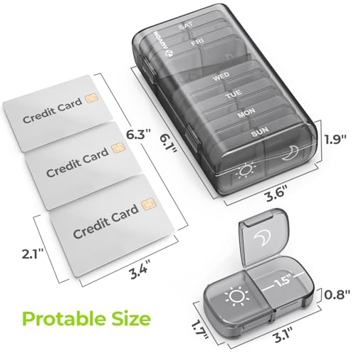 Image of AUVON XL Weekly Pill Organizer 2 Times a Day, Pill Box 7 Day with One-Side Large Openings for Easy to Use, Gray AM PM Pill Case for Medication, Vitamins, Fish Oils, Supplements