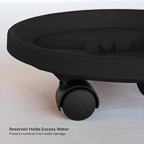 Bloem Round Planter Caddy with Wheels: 12", Black, Durable Plastic Dolly, 360 Degree Wheel Movement - Image 4