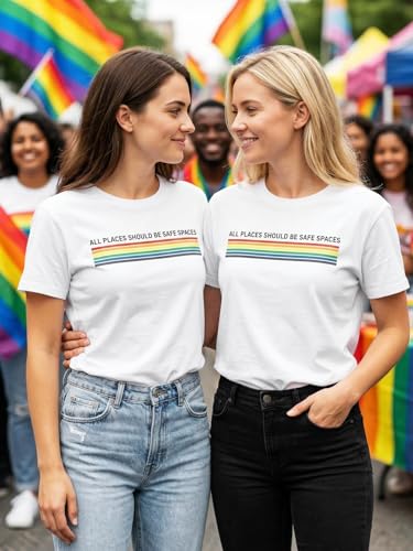 Pride Shirts for Women Gay Tee All Places Should Be Safe Spaces Shirt LGBTQ Rainbow Shirt Ally Equality Tops — view 2