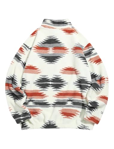 Image of ZAFUL Men 1 /4 Zipper Sweatshirt Ethnic Aztec Printed Kangaroo Pocket Fall Winter Pullovers Jacket Unisex Hoodie Tops