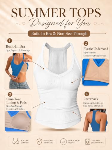 Danysu Top Femme Soutien-Gorge Intégré Col V Dos Nageur Blanc Éclatant M – vue 4