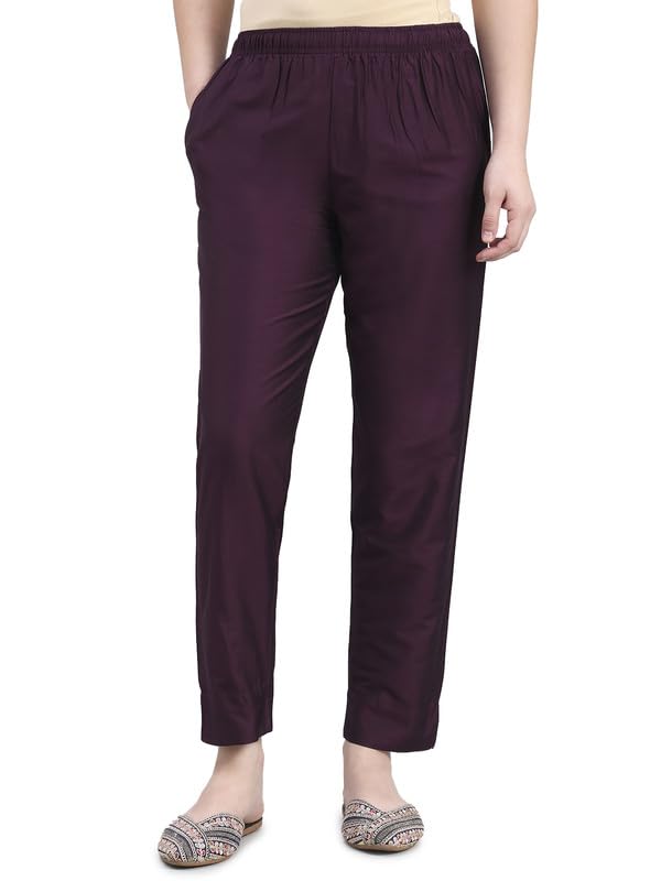 Image of GO COLORS Modal Spandex Metallic Pants Festive Full Length for Women| Lightweight, Mid Rise, Side Pockets