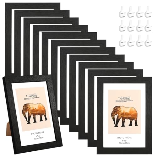HFDONGL 12er Set Bilderrahmen 10x15 cm Fotorahmen Schwarz Holzbilderrahmen Bilderrahmen Klein Fotorahmen Set für Wandbehänge oder Tischdekoration