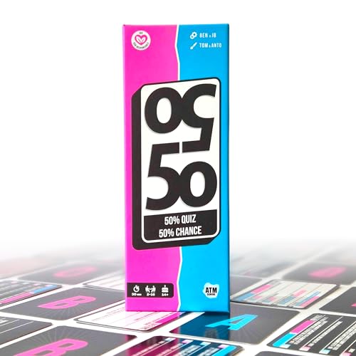 ATM Gaming 50 50 - Jeu de Société - Quiz Culture Générale Fun - Jeu d’Ambiance - pour Ados et Adultes - A partir de 2 Joueurs - Famille, Soirées, Apéros, Cadeau...