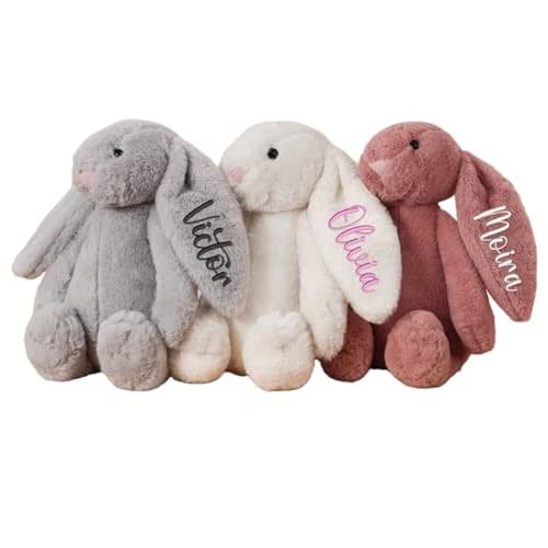 Personalized Easter Bunny Rabbit, Custom Name Monogrammed Embroidered Bunny, Fluffy Rabbit with Long Ears,Plush Bunny Toy, Gift for Baby Kids(11.8inches) - View 2