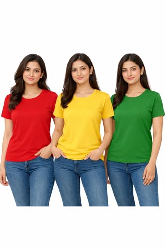 Image of Hangout Hub HH95 Tshirt for Womens | Regular Fit | Super Combed Cotton Women T-Shirt | Solid Plain Tees | Round Neck T Shirt | Half | Pack of 2 | 3 | 4 | 5 | 6