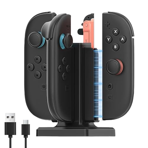 Laddningsstation för Switch 2 Joy-Con-styrenhet: WIYETY 4-i-1 magnetisk laddningsdocka, 4 kontroller samtidigt laddning med RGB-belysning och säkerhetsskydd, snabb laddning