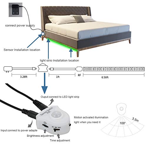 Under Bed Lights,LEHOU 6.56ftX2 Motion Activated Illumination RGB Include Warm Color LED Strip Light Kit Motion Sensor Night Light with Automatic Shut Off Timer for Bed, Cabinet, Stair,Toilet (Double)