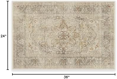 RUGGABLE Washable Vintage Area Rug – Sarrah Hazel 2x3, Stain-Resistant, Non-Slip – Small Machine Washable Rugs for Living Room, Bedroom, Hallway, Entryway & Bathroom–with Cushioned Pad