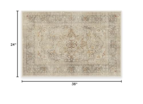 RUGGABLE Washable Vintage Area Rug – Sarrah Hazel 2x3, Stain-Resistant, Non-Slip – Small Machine Washable Rugs for Living Room, Bedroom, Hallway, Entryway & Bathroom–with Cushioned Pad