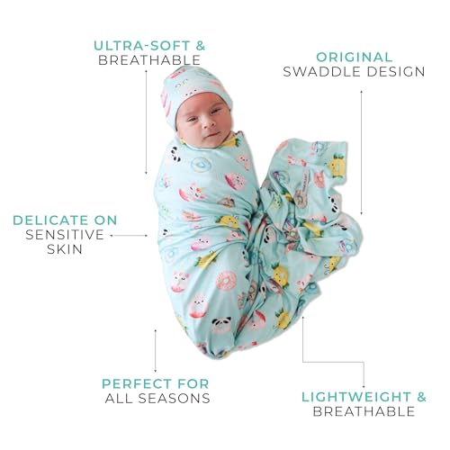 Image of Posh Peanut Swaddle Blanket & Headband Set - Viscose from Bamboo Stretchy Baby Swaddle for Newborn Girls, Receiving Blanket or Nursing Cover
