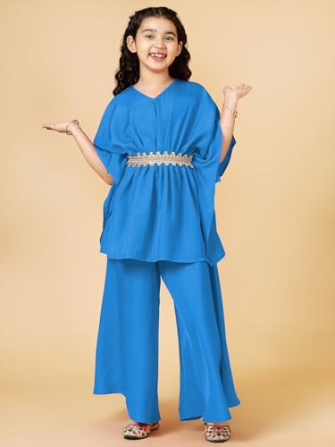 Image of A.T.U.N. (ALL THINGS UBER NICE) Girls Solid Kaftan with Flared Pant Set | Stylish Clothing Set