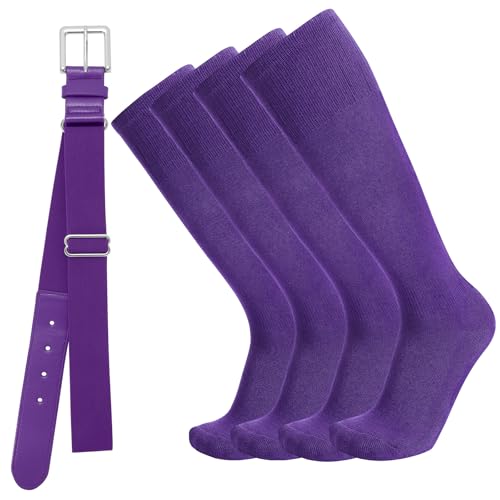 Baseball Socks and Belt Combo for Youth Adult - Softball Sock and Belt for Boys and Girls (Purple 2 Pairs of Socks & 1 Belt)