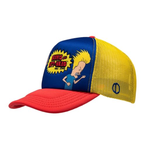 Image of Odd Sox - Beavis and Butt-Head MTV Logo Trucker Hat - High Profile Snapback Baseball Cap with Mesh Back, Foam Front, Adjustable Fit, 90s Cartoon Gift for Fans