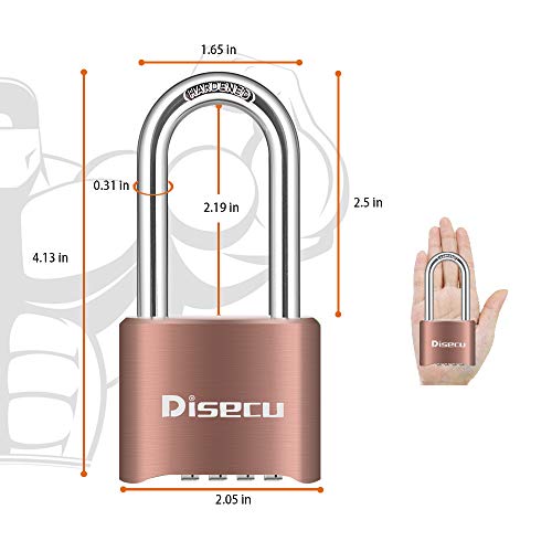 Image of 1 Pack disecu Heavy Duty 4 Digit Combination Lock, 2.5 Inch Long Shackle Outdoor Waterproof Padlock for School Gym Locker, Storage Unit, Fence, Gate, Toolbox (Brass)
