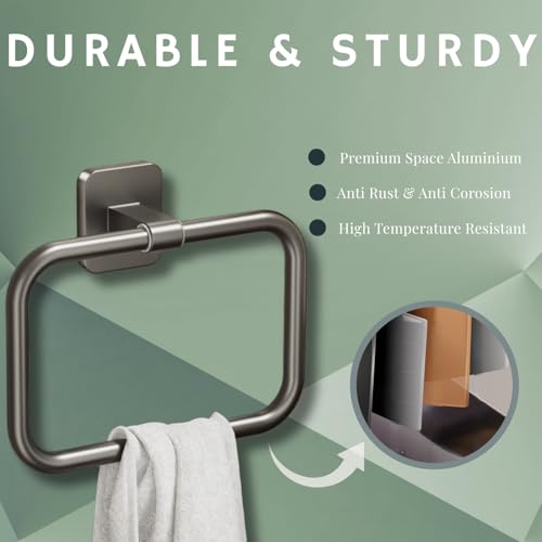 Image of Tenom Towel Hanger for Wash Basin, Self Adhesive Towel Holder for Kitchen & Bathroom, ABS Plastic Light Weight Rustproof Napkin Holder, Wall Mounted No Drill Towel Rod (Grey, Rectangle)