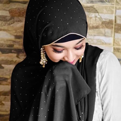 Hijab Scarf for Women Soft Chiffon Rhinestone Long Scarf Shawl Fashion Muslim Hijab Head Wrap Scarves3