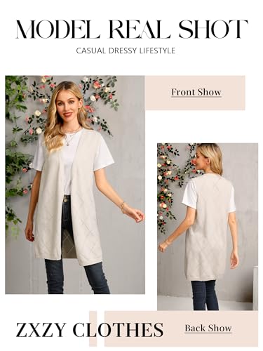 ZXZY Sleeveless Cardigans for Women Cozy Trendy Open Front Sweater Duster Long Vest3