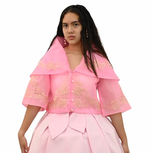 Maria Clara Filipiniana Top, Traditional Blouse with Embroidery and Button