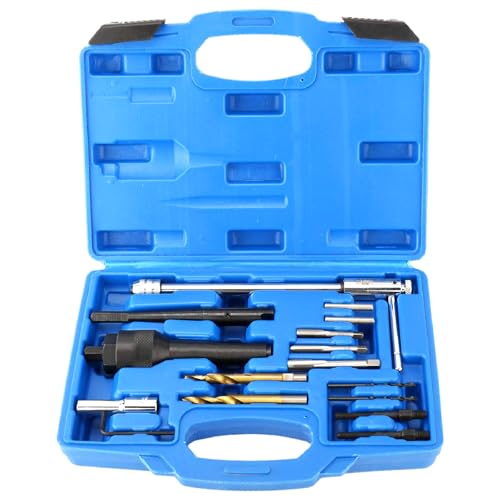 FreeTec 16PC Extracteur Bougie de Préchauffage, M8 M10 Extracteur Démonte Clé de Bougie Préchauffage Cassée avec Foret Étagé et Taraud, Kit Réparation...