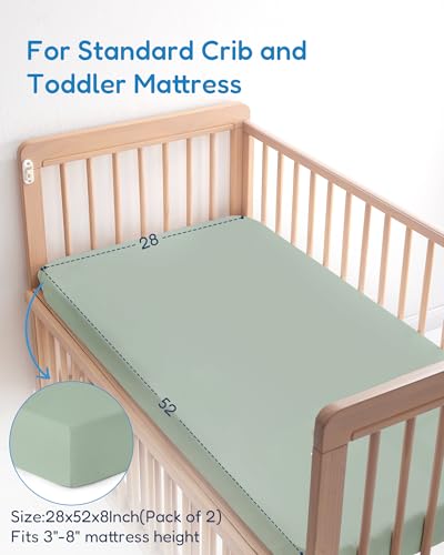 Image of Crib Sheets 2 Pack, Fitted Crib Sheet for Standard Crib Mattress 28x52x9, Ultra Soft Jersey Knit, Breathable Stretchy Deep Pocket, Snug Fit Stays Put, Baby Crib Mattress Sheet