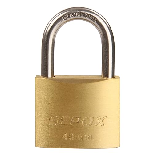 SEPOX Outdoor Padlocks with Key Waterproof 40mm Solid Brass Lock, Stainless Steel Shackle, Rust Proof Heavy Duty Padlock for Warehouse Container Garage Shed Padlock Gate Chain - Image 2