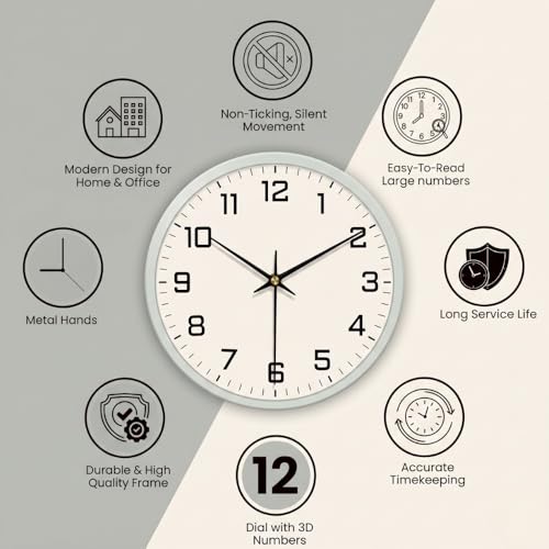 Image of STAR WORK Silent Non-Ticking Wall Clock 12 inch Inch Analog Clock & LCD Display | Calendar Date, Day, Temperature, Operated Decorative Clock for Living Room, Kitchen, Bedroom,Office (White Black)