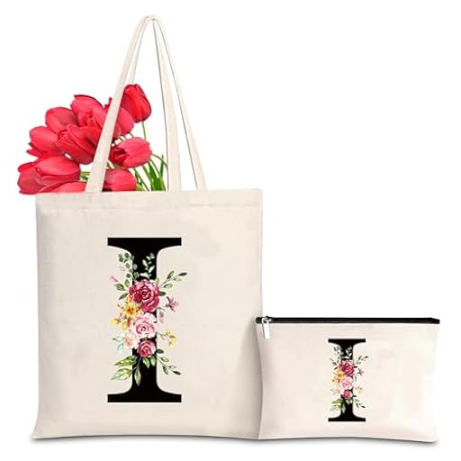 Letras Personalizadas Tote, Bolso Tote de Mujer con Inicial y Flores Bolsa de Compras con Bolsillo Interior, Alfabeto Bolso de Cosméticos Regalos para Damas Amigas Mamá Regalo de Cumpleaños Boda (I) | Ya disponible en tu tienda friki favorita! En mundofriki.es!