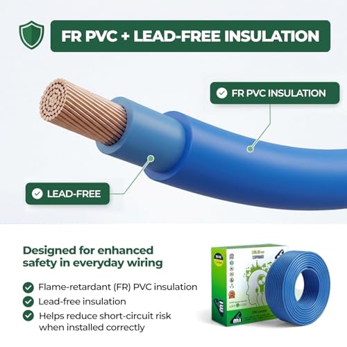 Image of CMI Wires & Cables 1 Sq. MM Single Core Copper Wire 45 Meter Roll, Black, Flame Retardant PVC Insulated Electrical Cable, Eco-Friendly, 10-Year Warranty for Domestic & Industrial Wiring