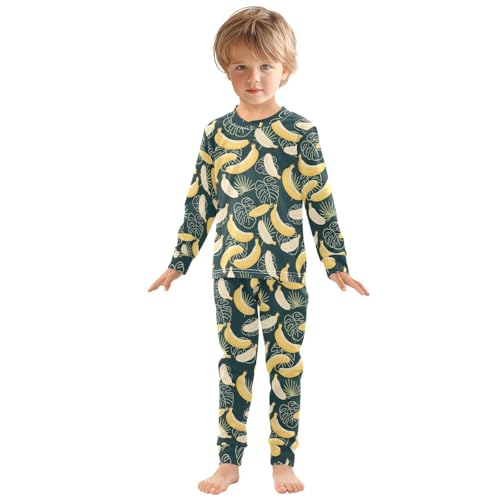 ALAZA Banana Leaf Palm Leveas 2 Piece Pajama Set Long Sleeve Top and Pants Sleepwear Unisex3