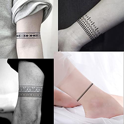 Everjoy 10+ Designs Waterproof Arm Wrist Leg Circle Fake Temporary Tattoo Stickers - Black Boho Tribal Armband #TOP1
