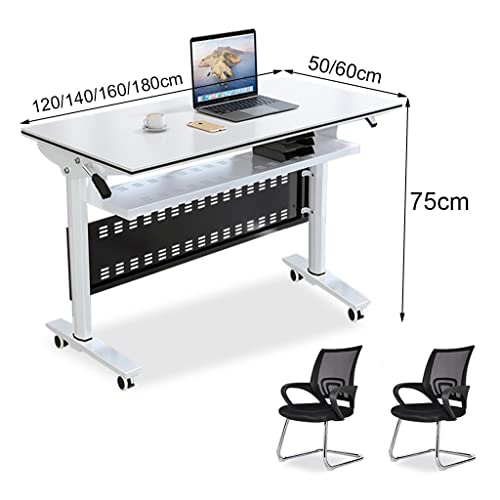 Guinjo Flip Top Mobile Training Table, Foldable Computer Table And Chair Set With Modesty,Storage Layer And Lockable Wheels,1 Table And 2 Chair (Color : White, Size : 180 * 40 * 74Cm) #TOP4