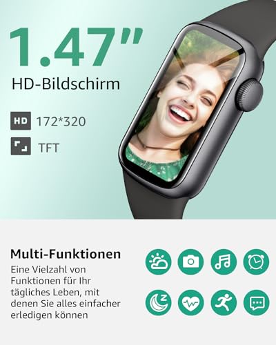 BUTFORFIT Fitness Tracker, 1,47 Zoll HD-Display Fitnessuhr mit 137+ Sportmodi, Smart Watch mit Schlafmonitor Schrittzähler, IP68 Wasserdicht Fitnessuhr für Damen Herren Black
