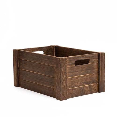 Wickerfield Brown Wooden Crates with Cutout Handles Storage Box Wooden Tray (Large)
