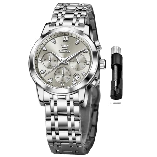 Image of OLEVS Women Watch Multifunctional Two Tone Watch Fashion Business Analog Quartz Ladies Watch Stainless Steel Waterproof Diamond Watch for Women