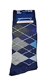 Men's Fashion Argyle Dress Socks, Navy Blue and Gray Pattern, Shoe Size 6-12, Casual Business Style