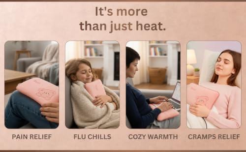 Image of HelloBear Electric Heating Pad | Hot water bag pain relief | Pastel orange | Heats in 3-5 mins • Auto Shut-Off • Long-Lasting Warmth • Soft Plush Cover • 1-year warranty