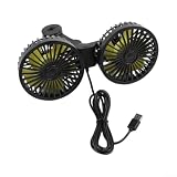 Ventilatore per auto con doppia testa regolabile, base girevole a 360 gradi e tre livelli di intensità del vento tramite cavo USB da 1,8 metri