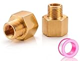 MK MEASURING 2 Stück Adapter Messing Premium 1/4 Zoll NPT männlich auf 1/8 Zoll NPT weiblich + Teflonband im Lieferumfang enthalten – Hochdruck-Reduzierstück für Manometer, Filter für Pool, Luft