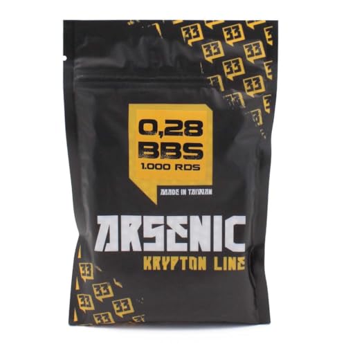 Bolsa de Bolas para Airsoft Marca Arsenic Krypton de 0,28 g, no biodegradables, 1000 Unidades, 6 mm, Blancas, Bien pulidas, sin Atascos ni residuos