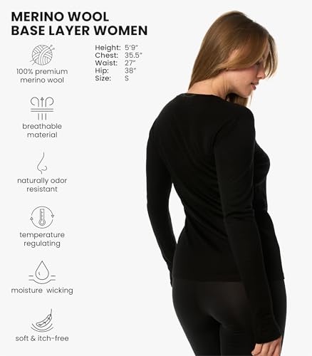 Merino Wool Base Layer Women - 100% Merino Wool Shirt Women Thermal Underwear Long Sleeve T-Shirt for Hiking2