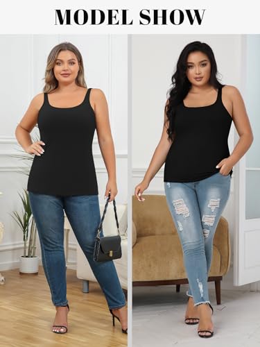 V FOR CITY Plus Size Tank Top for Women with Shelf Bra Adjustable Wide Strap Camisole Summer Basic Cotton Udershirts 1X-5X4