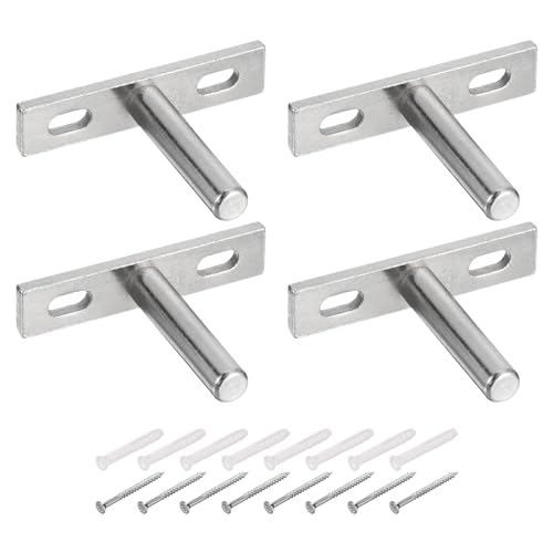 uxcell 4Pcs Floating Shelf Bracket - 2 Inch Wall Mounting Blind Shelf Support - Hidden Bracket for Floating Wood Shelves, Silver