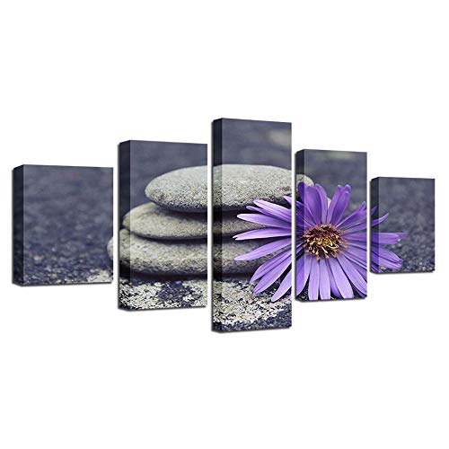Impression sur toile intissée haute définition motif pierres et fleurs bleues