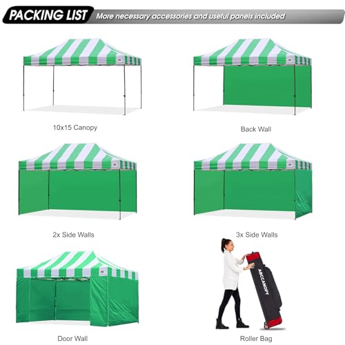 Image of ABCCANOPY Heavy Duty Easy Pop up Canopy Tent with Sidewalls 10x15,Strip Green