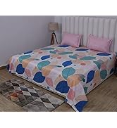 RD TREND Glace Cotton Printed Super King Size Flat Double Bedsheet with 2 Pillow Covers | 210 Tc ...