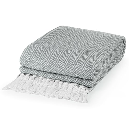 Image of EHC Cotton Woven Large Throw Blanket For 2 3 Seater Sofa | Bed Settees 180 x 230cm, Grey