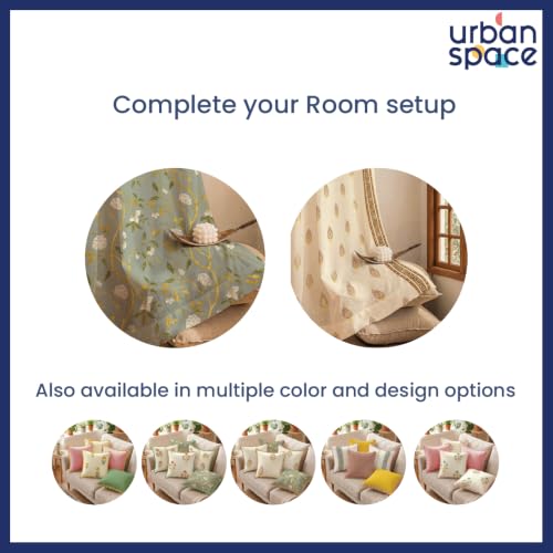 Image of Urban Space Cotton Cushion Cover Set of 5, 16 x 16 Inches, Decorative Throw Pillow Covers with Pom Pom, Printed Sofa Cushion Covers for Living Room, Home Decor (CC5, 40Cm x 40Cm, Set of 5)